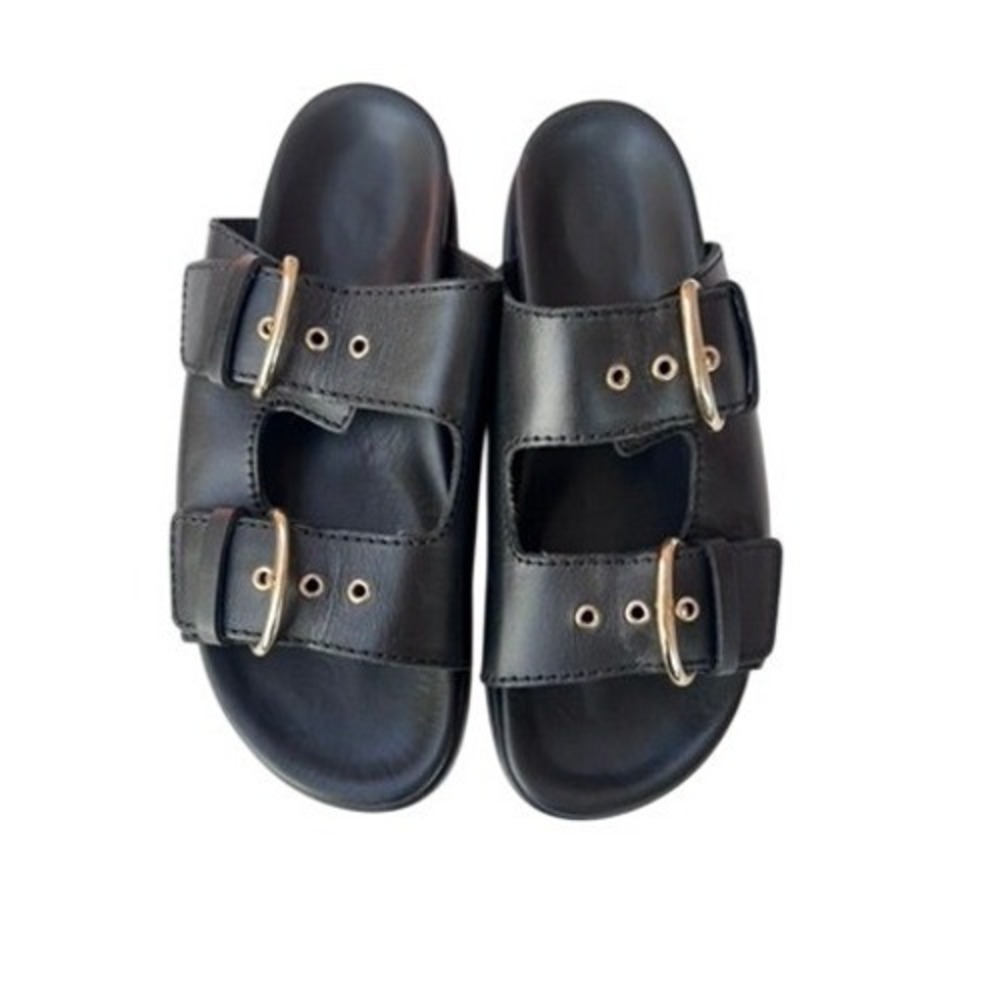 COS Black Leather Double Buckle Platform Sandals Made in Portugal Size 41